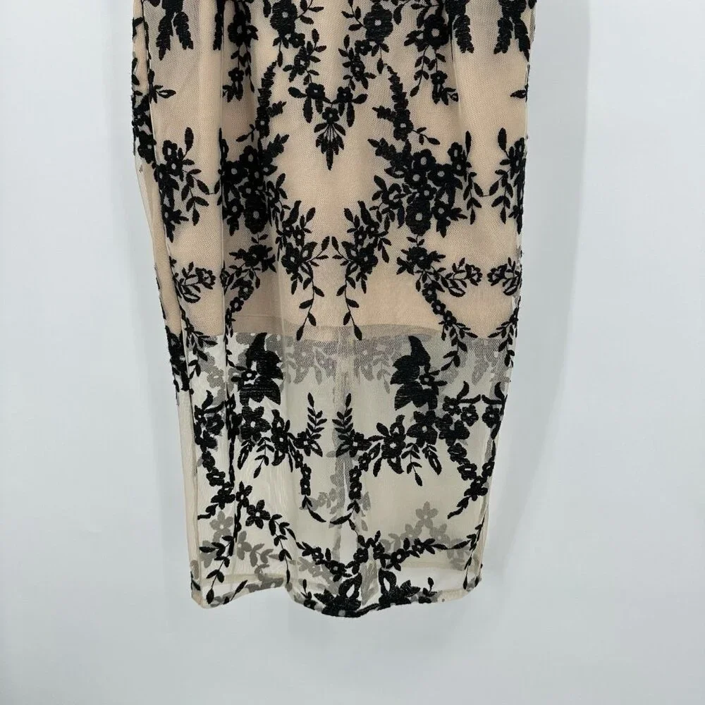 BARDOT dress sheer lace floral pencil wiggle party cocktail nude black SMALL - Picture 6 of 12